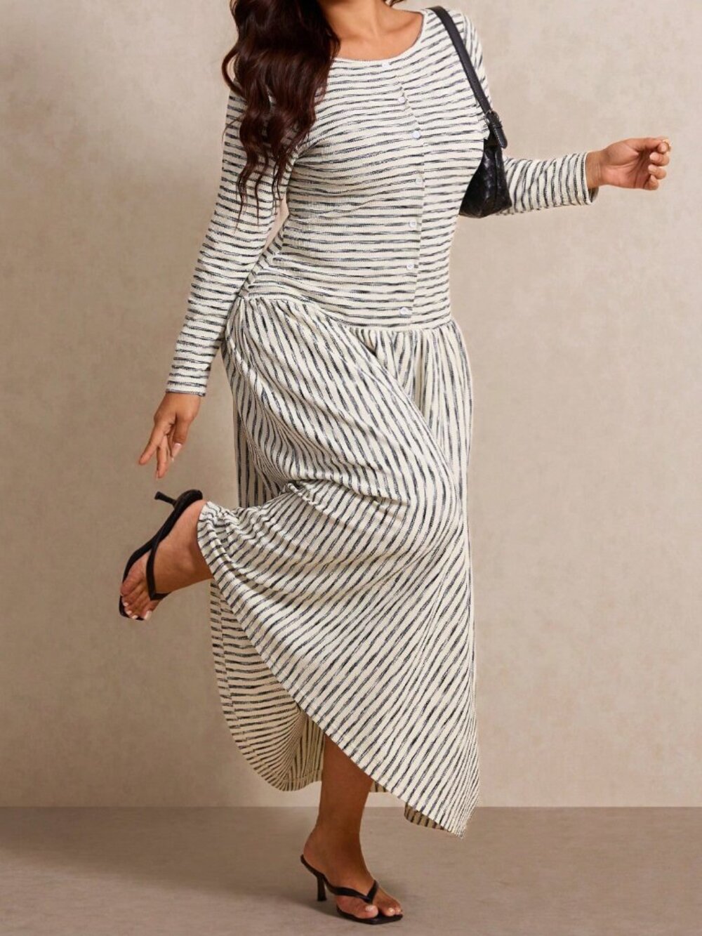 Multicolor Casual Women's Striped Ruched Asymmetrical Knot Long Fitted Dress